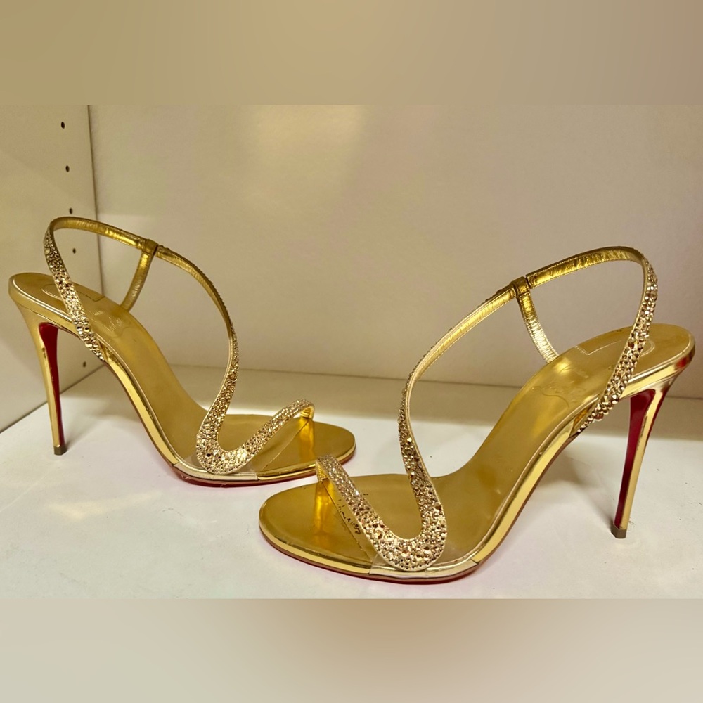 Christian Louboutin Rosalie Strass 100 Sandals Gold Jeweled